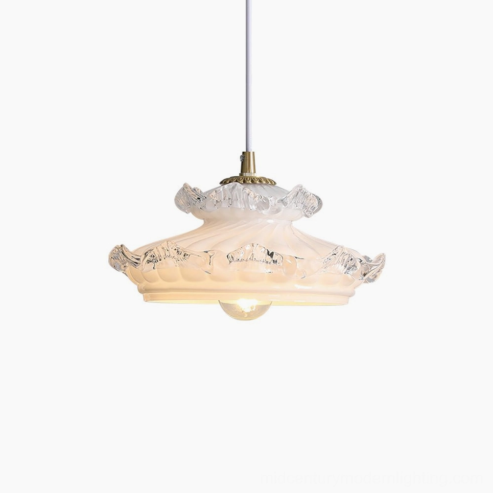 Frosted milk glass pendant light with brass and white finish - complete product view