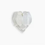 Single frosted petal wall sconce with layered translucent Murano glass against white background, minimalist studio lighting