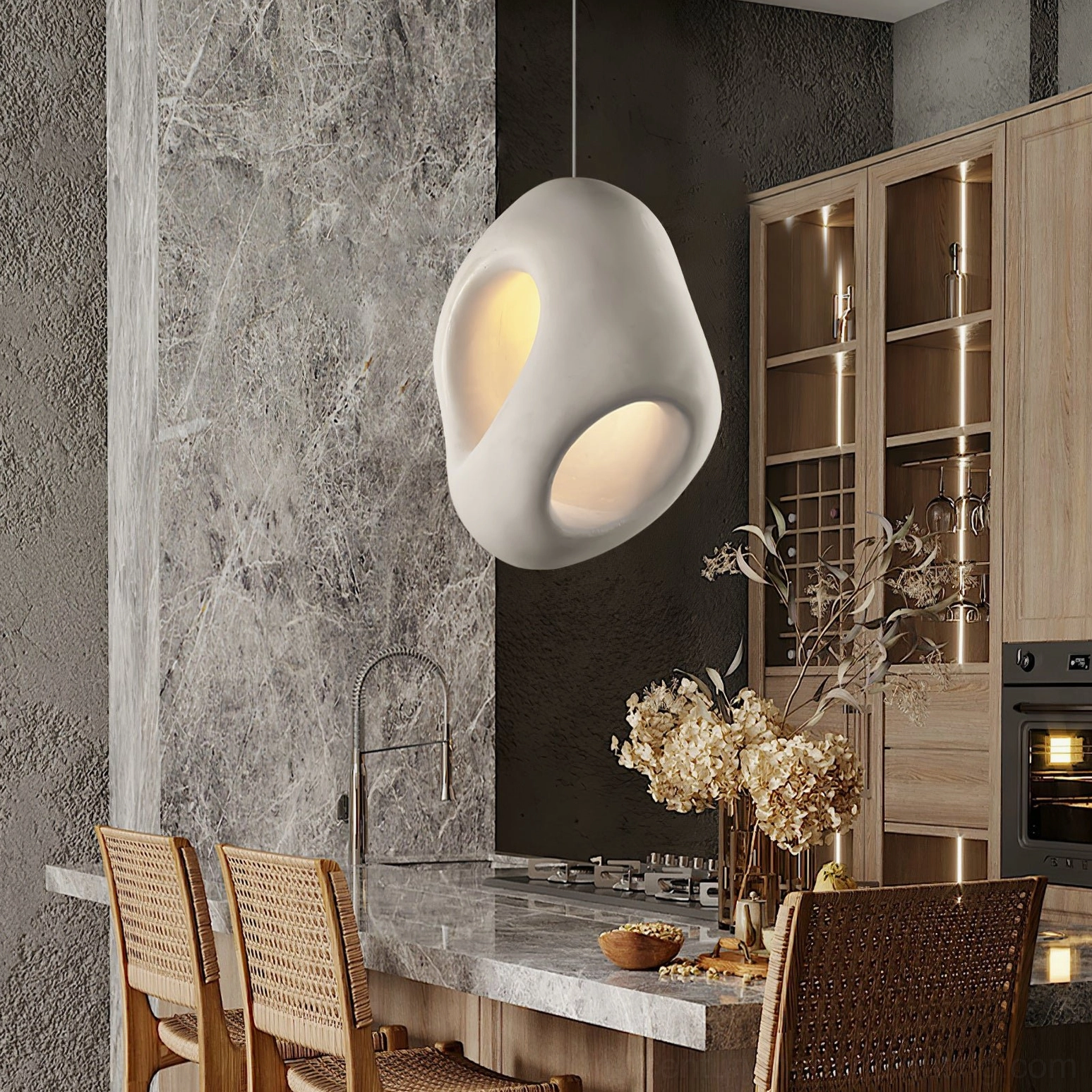 Fulvia pendant lamp kitchen dining area farmhouse marble countertop interior