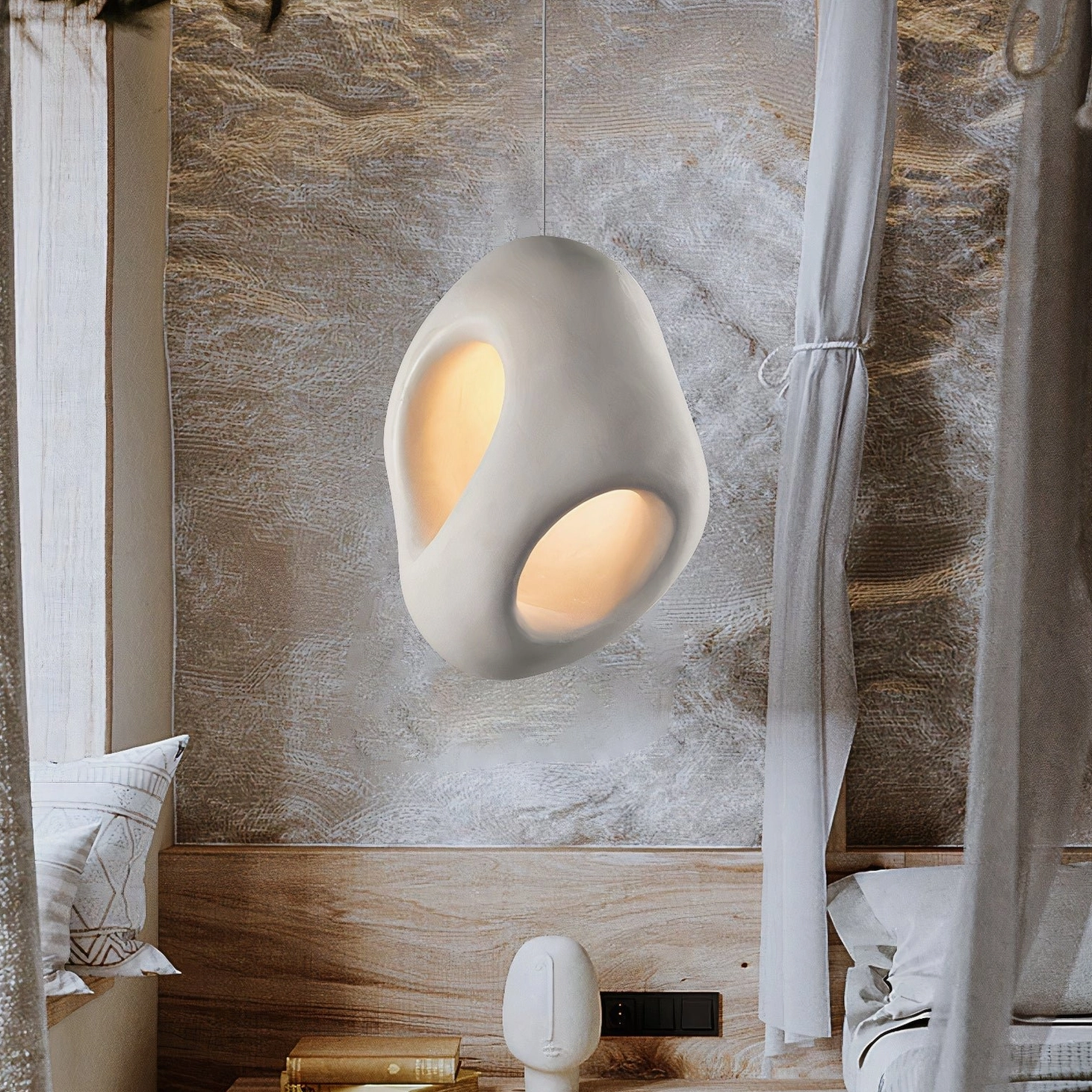 Fulvia organic pendant minimalist bedroom reading nook wabi-sabi aesthetic soft lighting