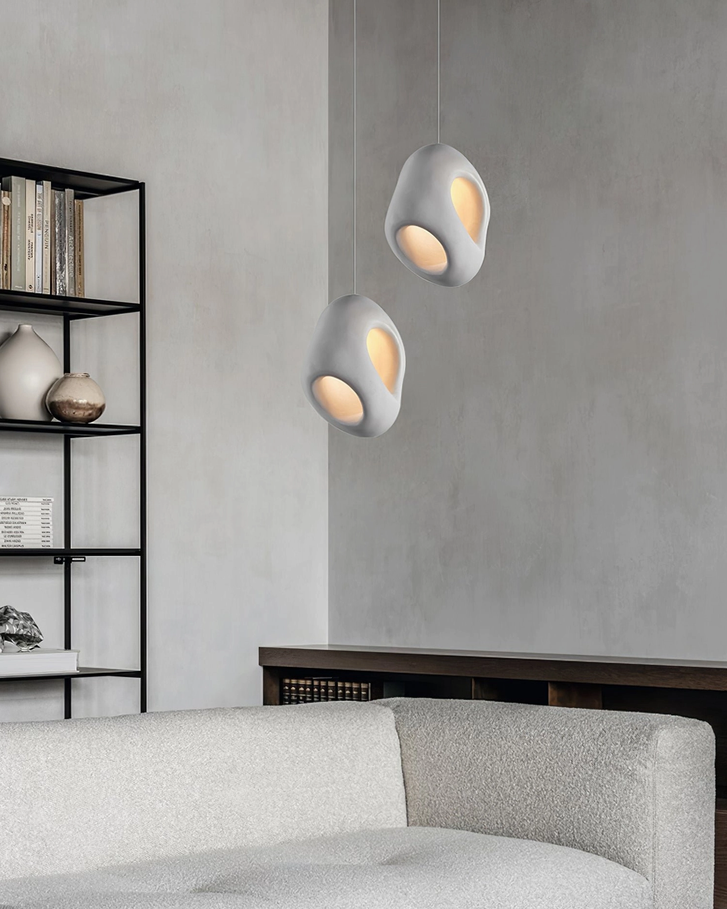 Pair matching Fulvia pendant lamps minimalist modern living room wabi-sabi decor