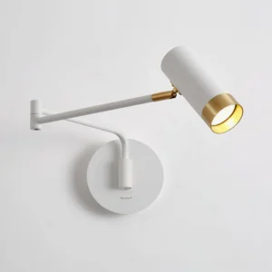 Side profile of Fumi swing arm wall light showing adjustable articulating poles and compact design