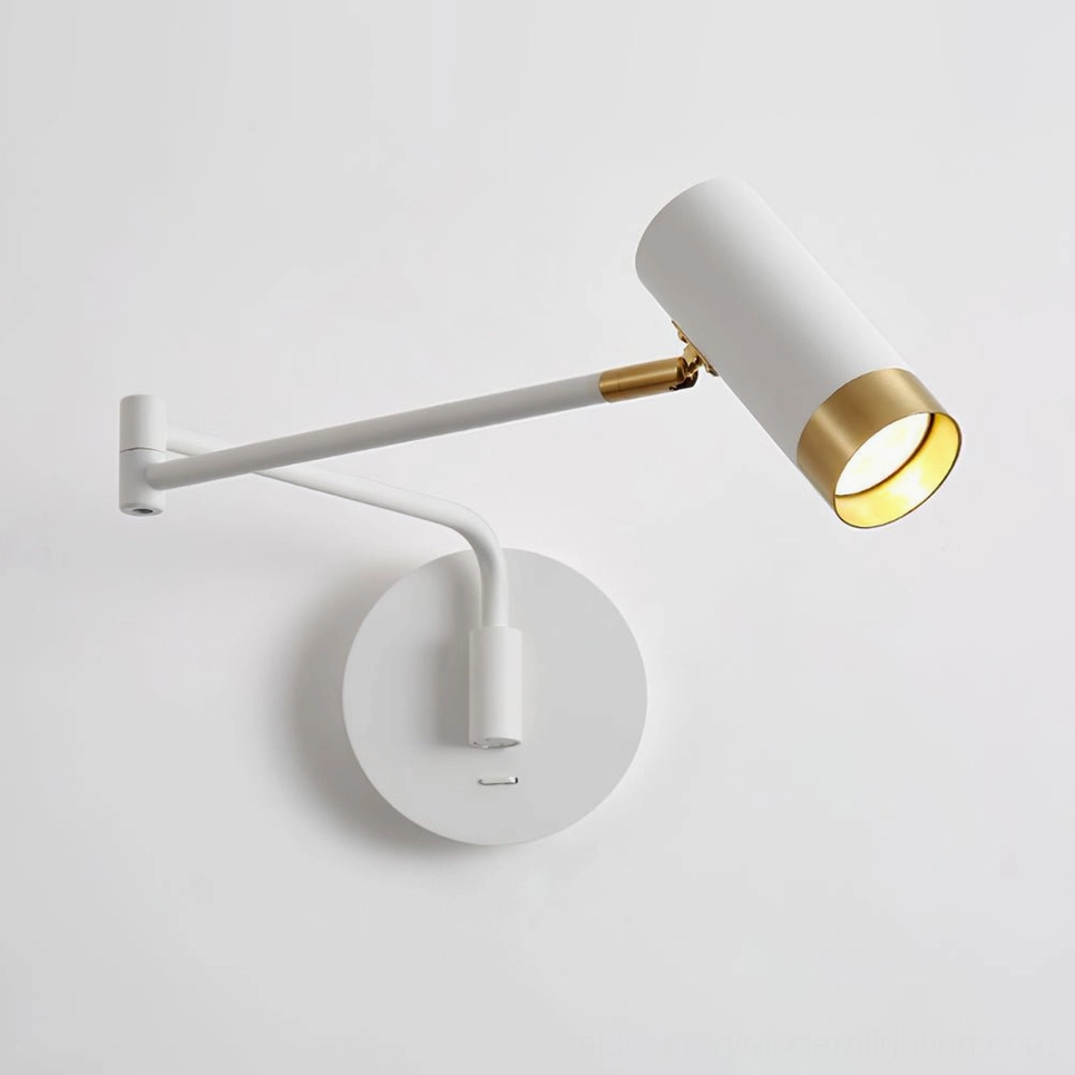 Side profile of Fumi swing arm wall light showing adjustable articulating poles and compact design