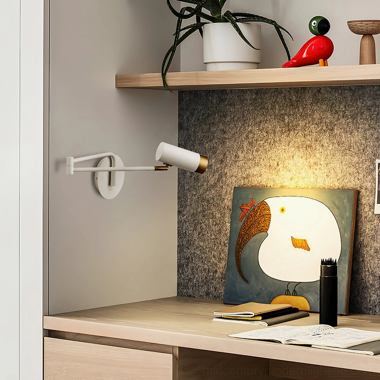 Fumi swing wall sconce accent lighting in minimalist interior design setting