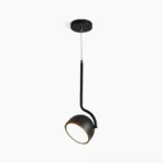 Furoku black matte modern pendant light with frosted acrylic shade, side profile on white background
