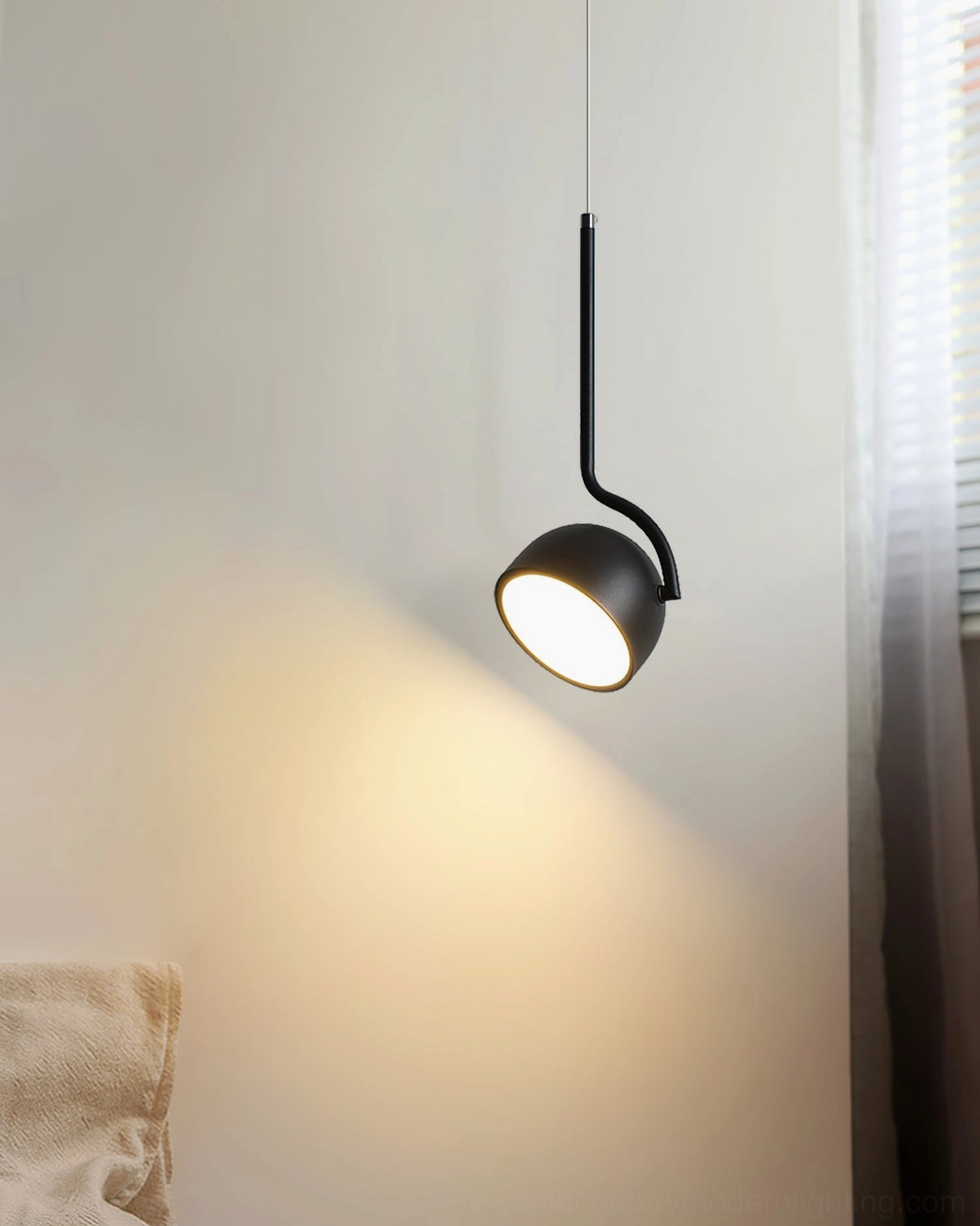 Furoku contemporary ceiling pendant light fixture, full product view with cord assembly