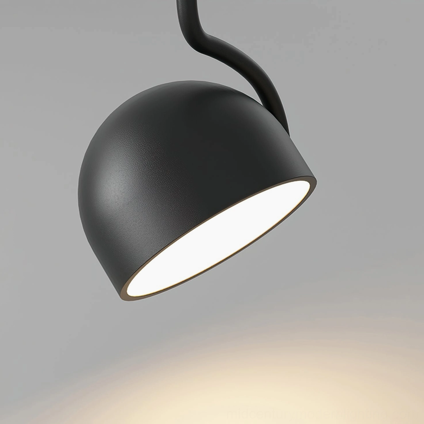 Furoku pendant light metal arm and shade detail, close-up of curved matte metal construction