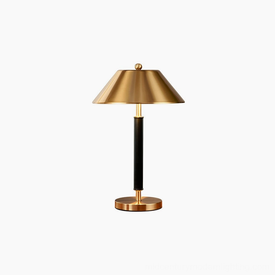 Futurist black and gold modern table lamp with E14 base, universal voltage lighting