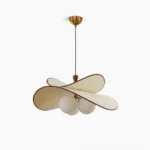 Fyano sculptural pendant light overhead flat lay view showing petal-shaped fabric shade with frosted bulbs mid-century modern