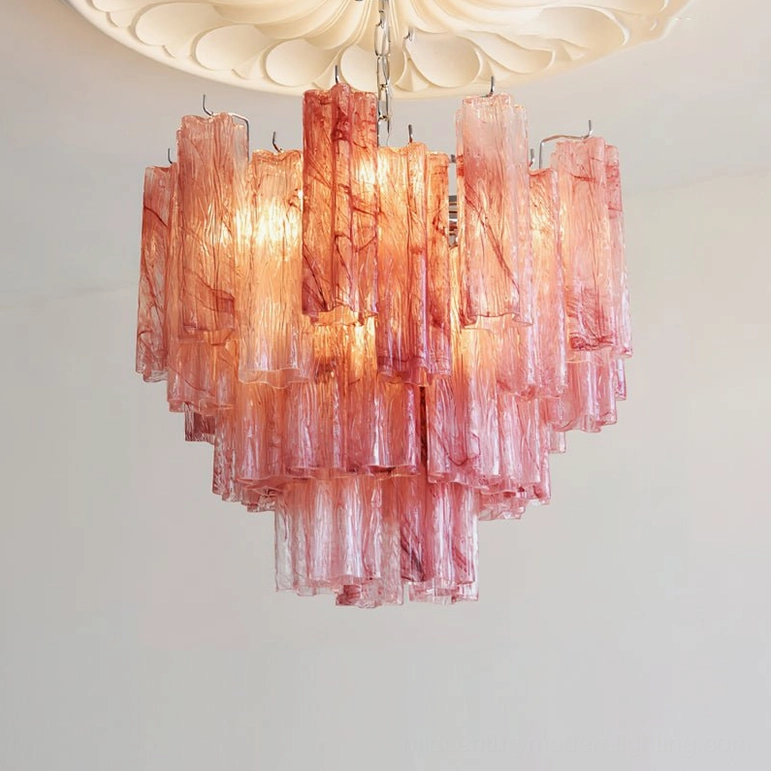 Gabriella tiered glass chandelier detail of fluted glass texture and light refraction properties