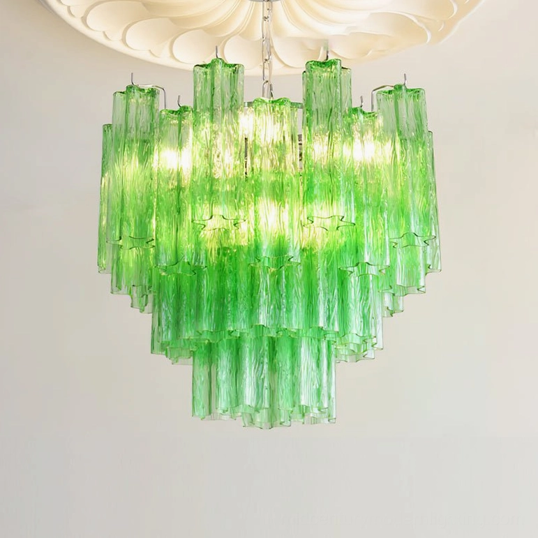 Gabriella tiered glass chandelier light green soft pastel in nature-inspired botanical interior design