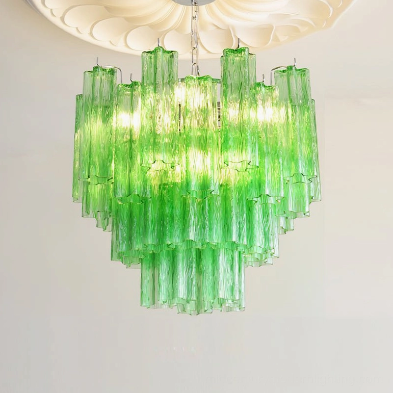 Gabriella tiered glass chandelier small size version in cozy intimate interior space with warm ambiance