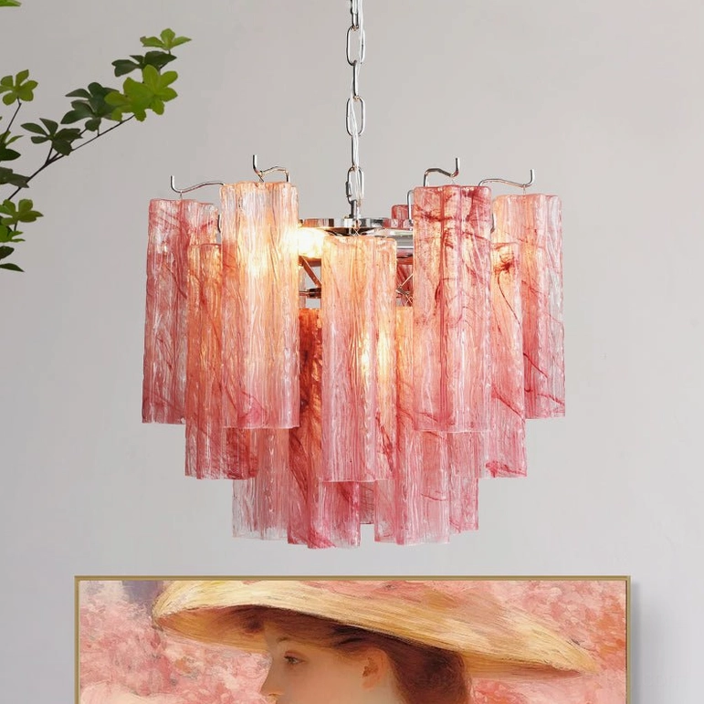 Gabriella tiered glass chandelier size comparison showing multiple tier levels and structural design