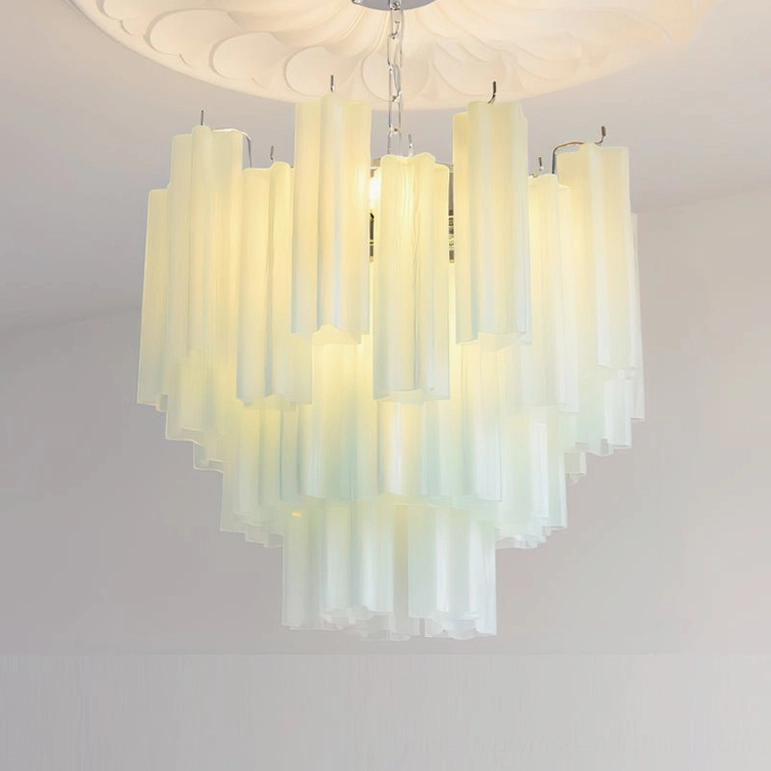 Gabriella tiered glass chandelier assembled view showing all glass tiers and metal frame integration