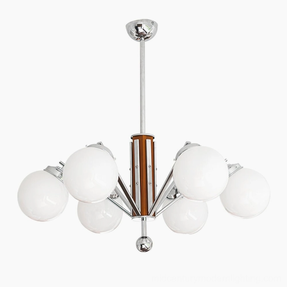 6-head Gaetano sputnik chandelier in walnut color and chrome finish, large mid-century modern statement piece