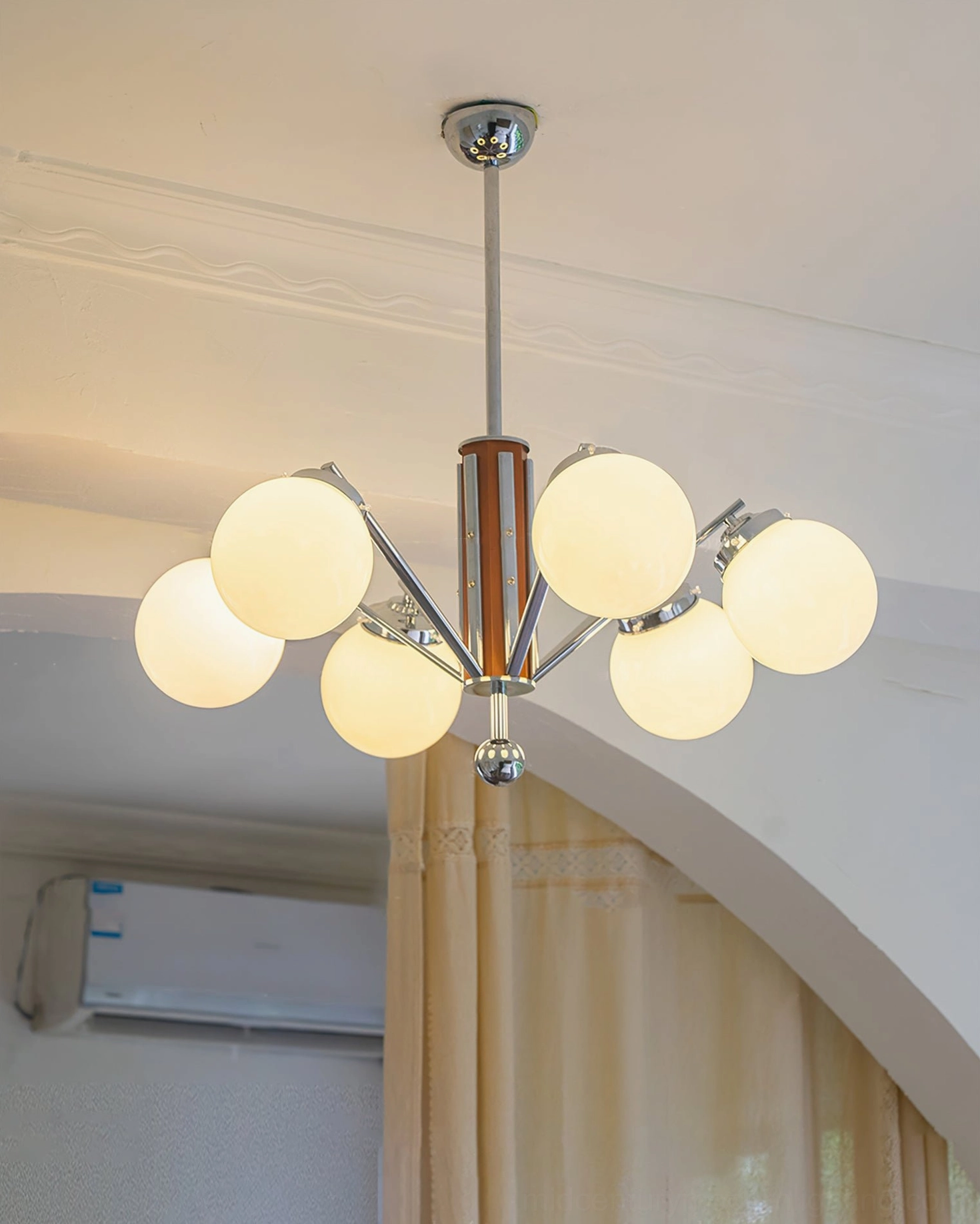 Gaetano mid-century modern sputnik chandelier complete fixture with all glass shades and metal frame assembly