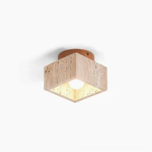 Gaila travertine square ceiling light front overhead studio view minimalist wabi-sabi design