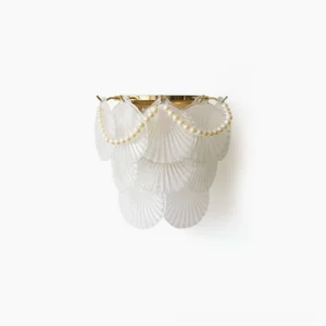 Galerie mid-century modern wall lamp with frosted glass shell and gold metal base, front studio view