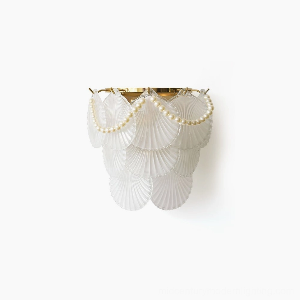 Galerie mid-century modern wall lamp with frosted glass shell and gold metal base, front studio view