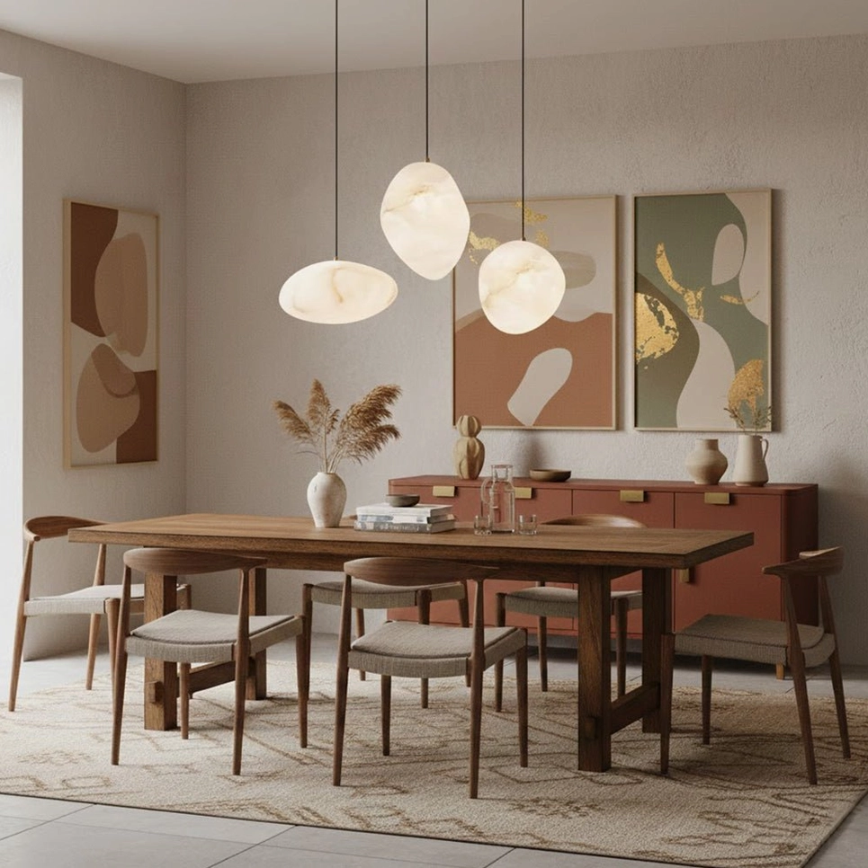 Galet alabaster pendant lamp close-up showing natural mineral veining texture
