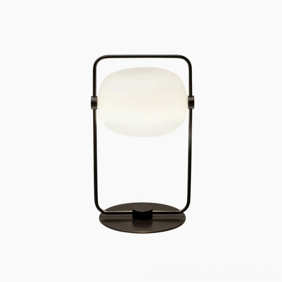Galet table lamp in black metal with frosted glass shade, minimalist Nordic style