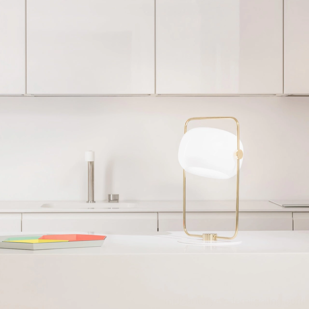 Galet modern minimalist table lamp with metal frame and frosted glass shade product detail