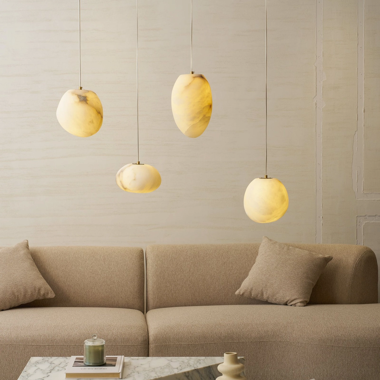 Galet alabaster pendant asymmetric silhouette artistic form
