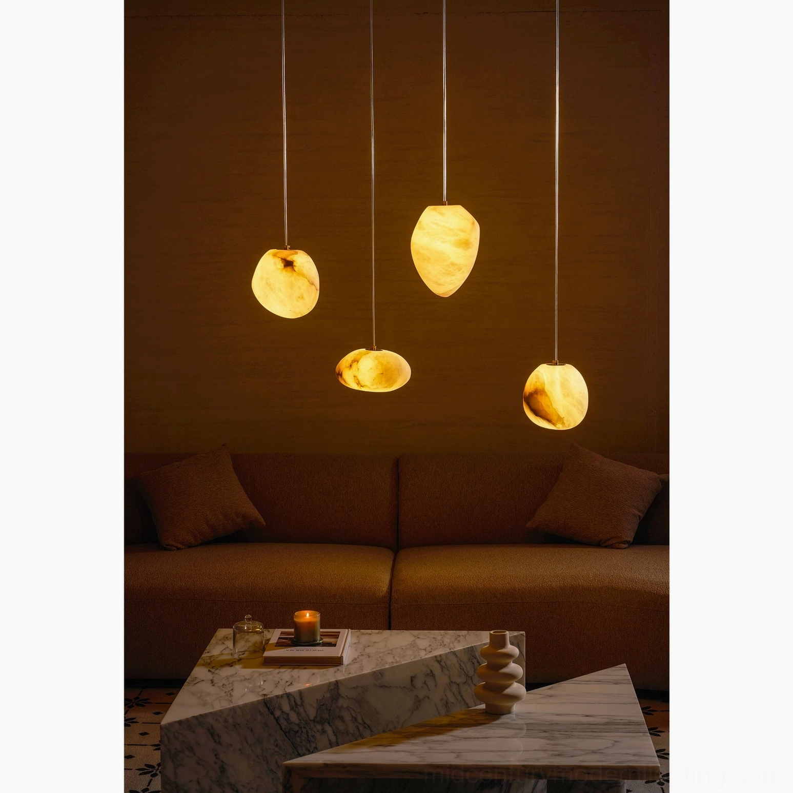Galet alabaster pendant underside brass canopy hardware detail