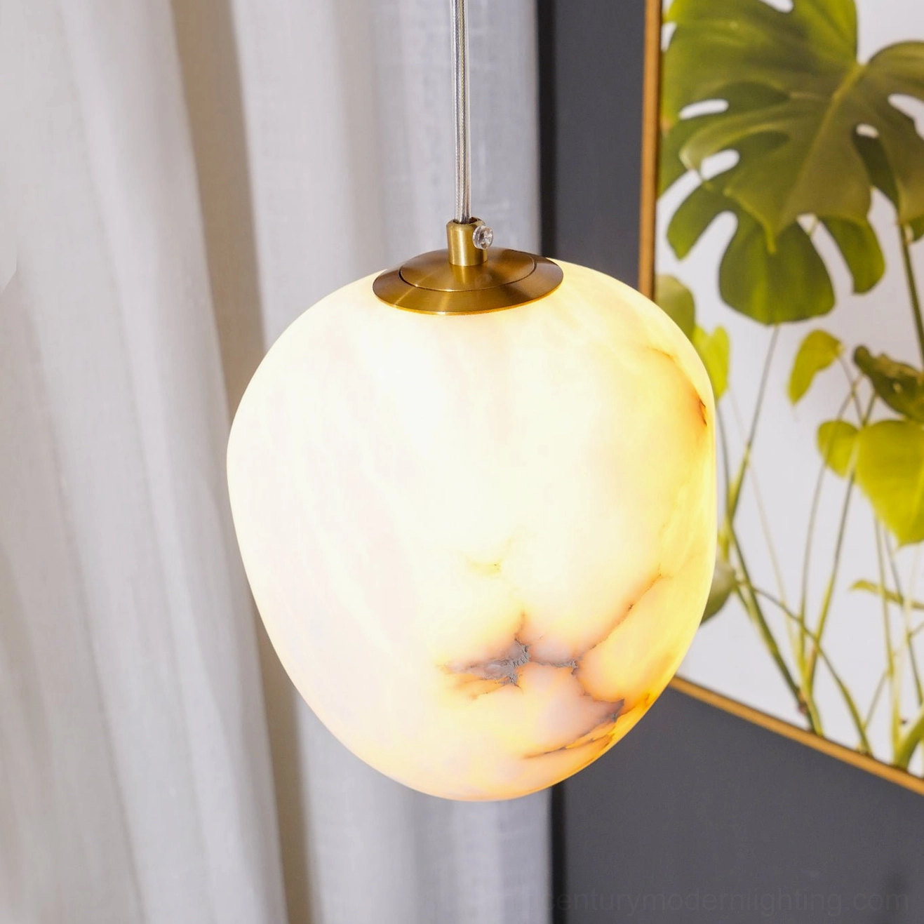 Galet alabaster pendant dome-shaped silhouette side profile view