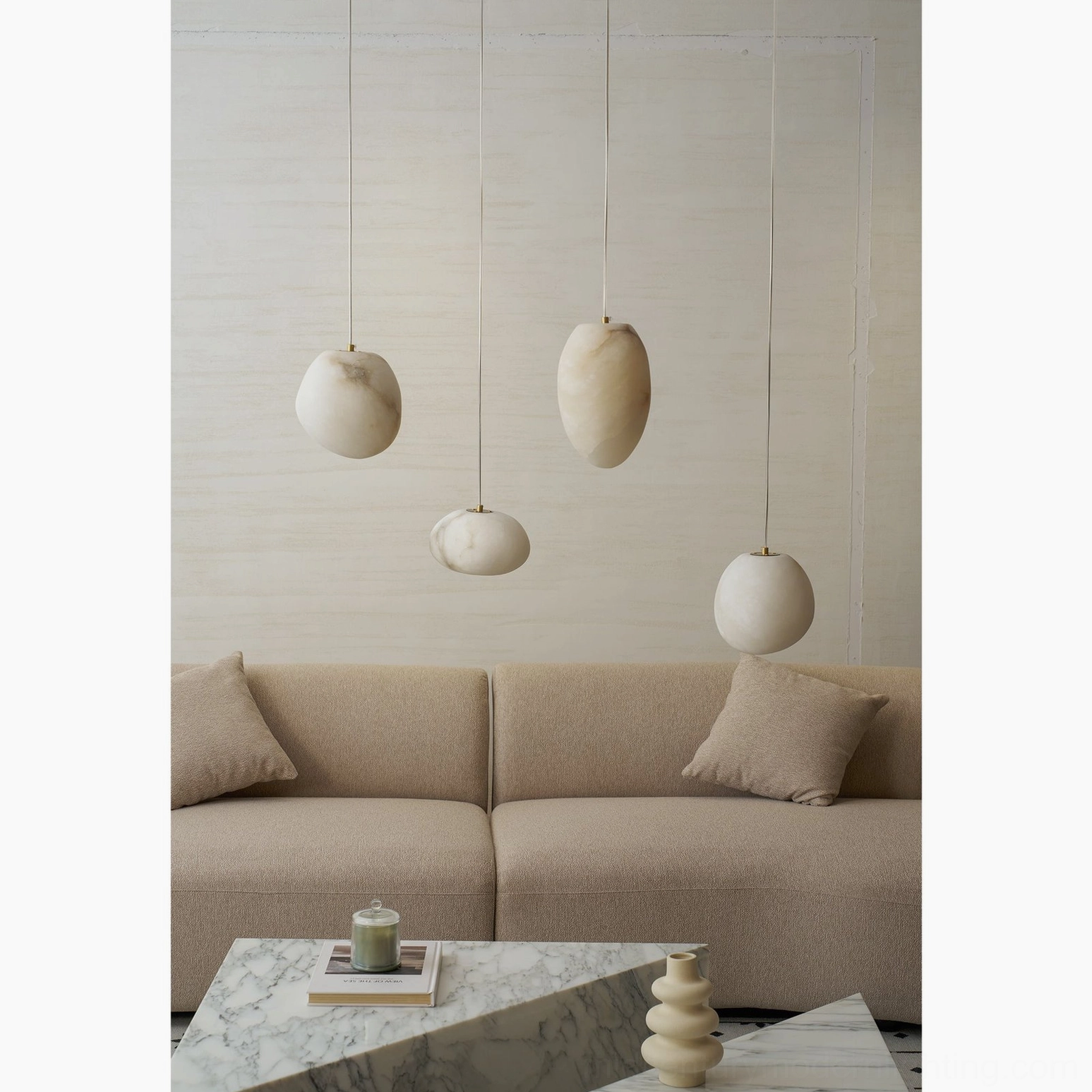 Galet alabaster pendant hand-carved artisan craftsmanship detail