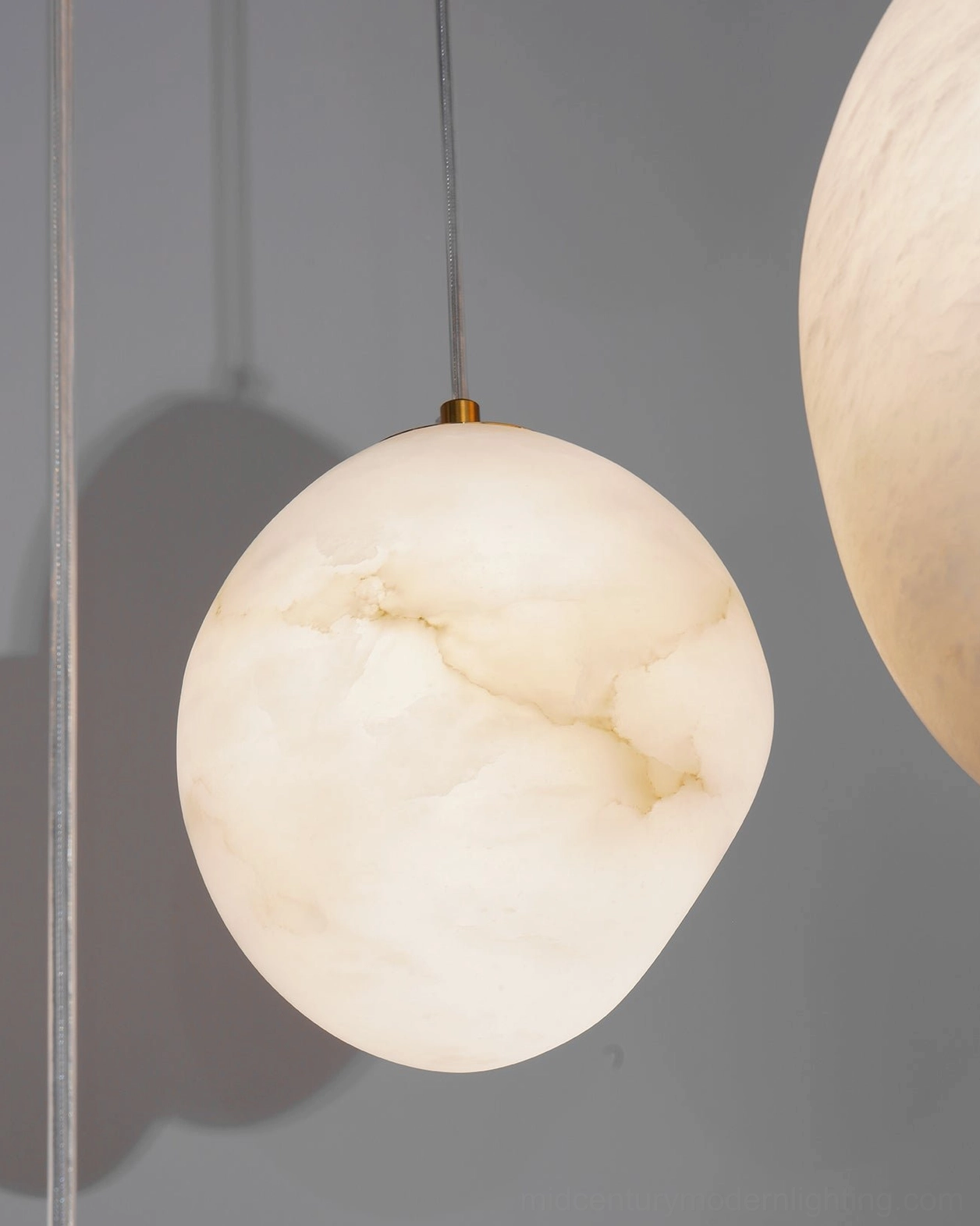 Galet alabaster pendant interior socket detail with G9 bulb base
