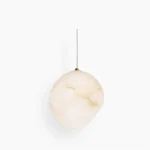 Galet alabaster pendant lamp with organic pebble-form design on white background
