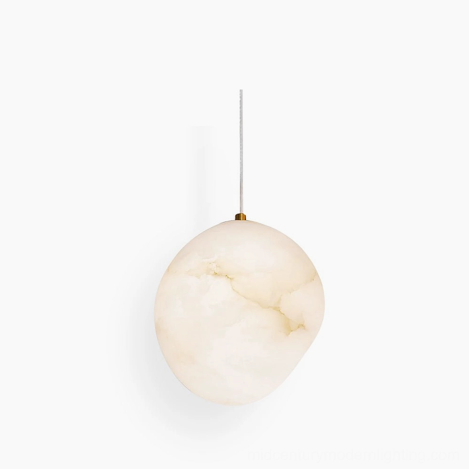 Galet alabaster pendant lamp with organic pebble-form design on white background