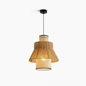 Garland layered rattan pendant light overhead view natural fiber boho ceiling lamp