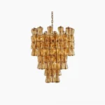 Garrick Hourglass Chandelier with amber hand-poured glass prisms on white studio background
