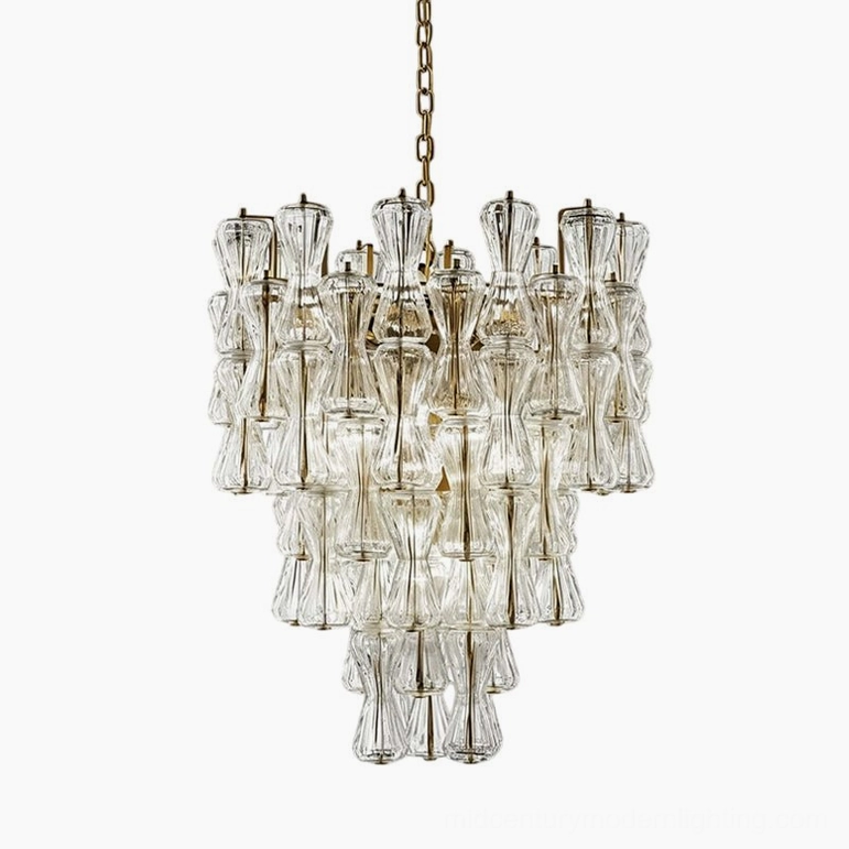 Clear glass Garrick Hourglass Chandelier with gold framework elegant tiered lighting