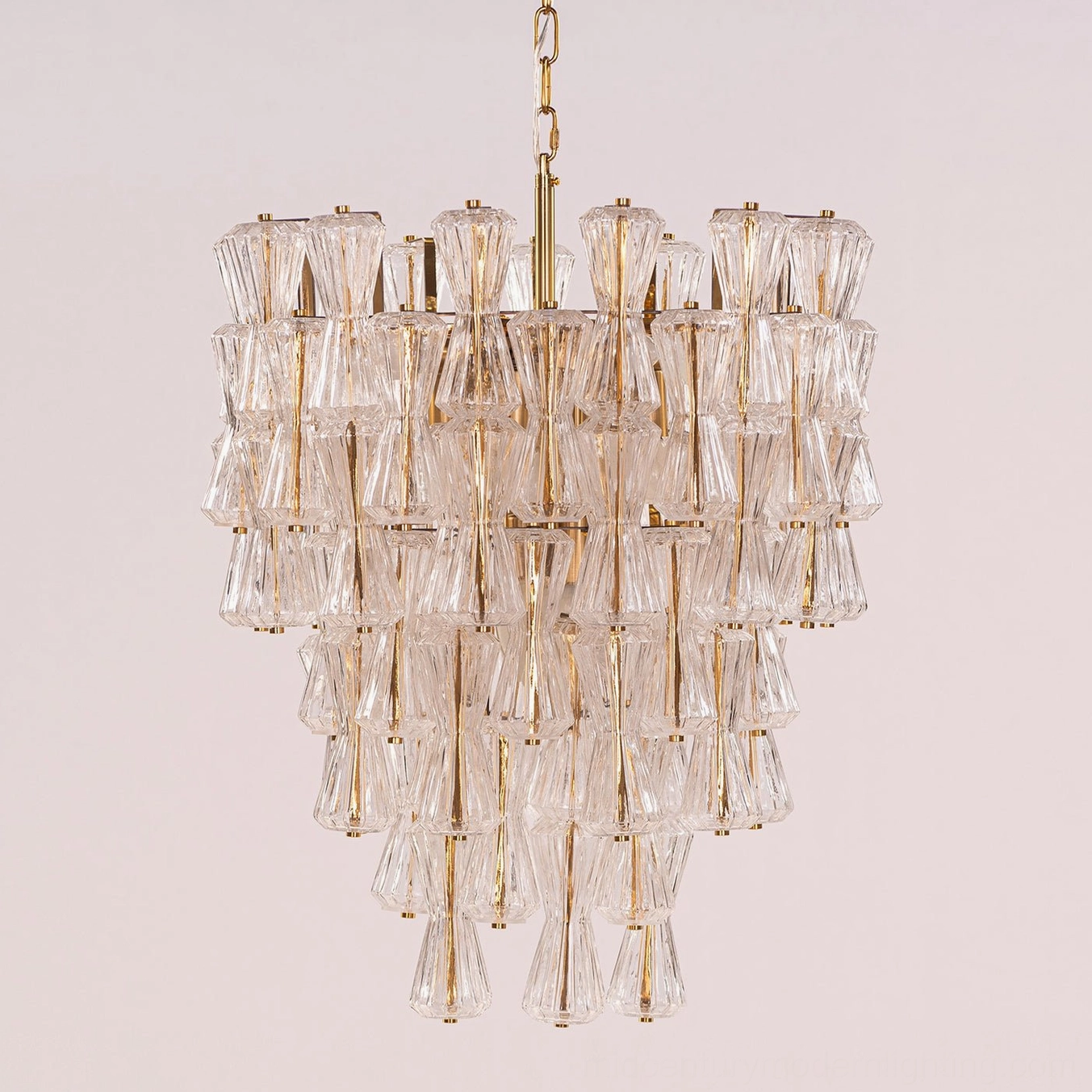 Four-tiered Garrick Hourglass Chandelier with interlocking glass prisms sophisticated lighting