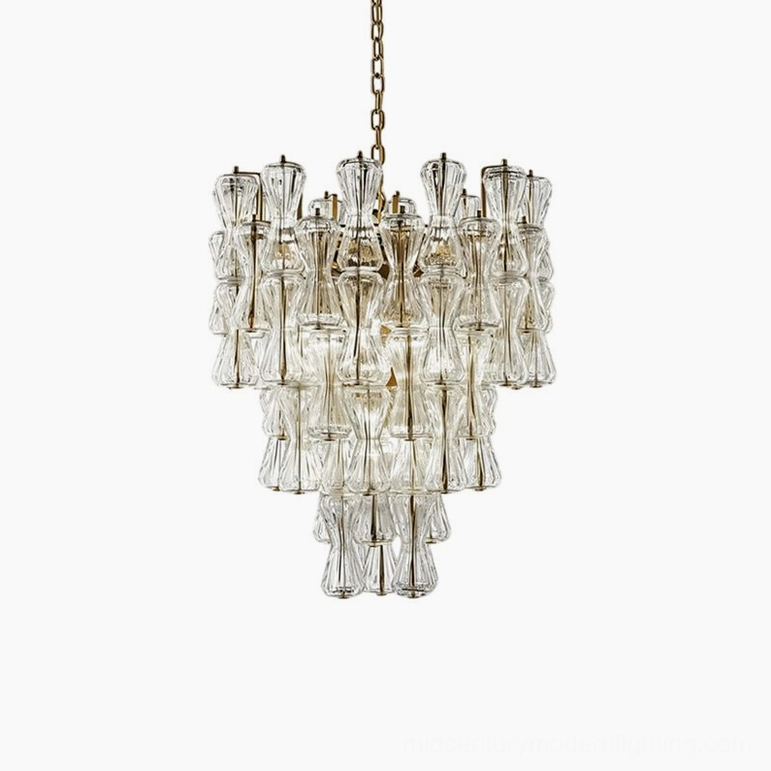 Garrick Hourglass Chandelier geometric precision four-tiered hand-poured glass prisms