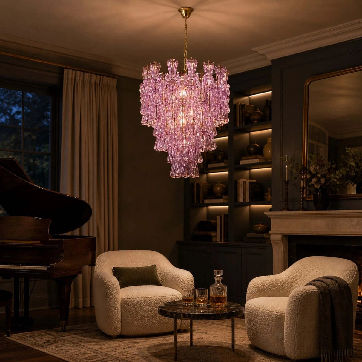 Garrick Hourglass Chandelier multi-layered circular matrix hand-crafted glass