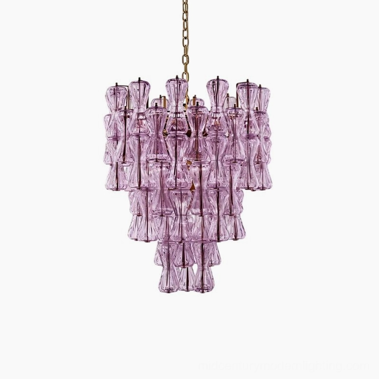 Garrick Hourglass Chandelier purple glass hand-poured prisms vintage sophistication
