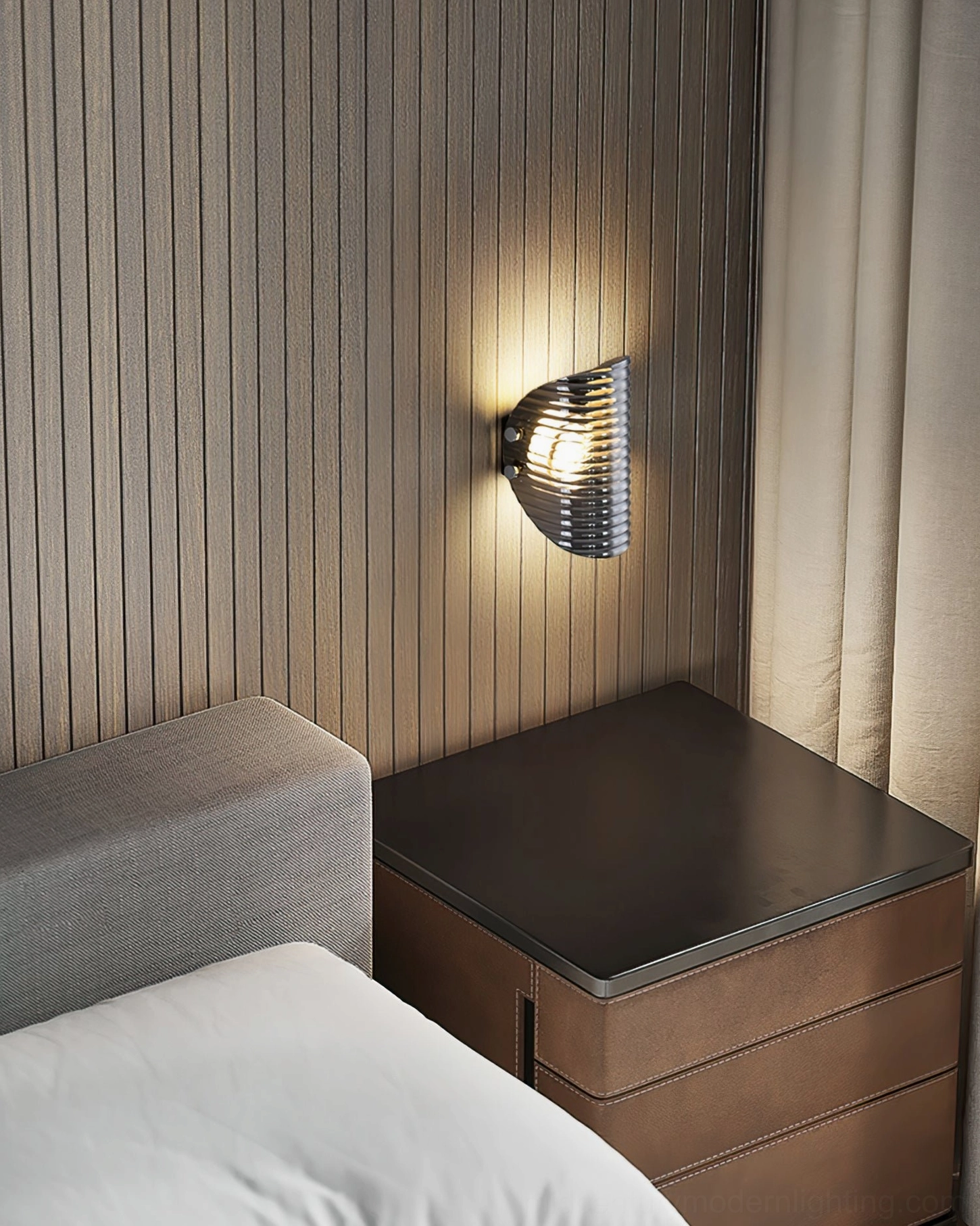 Gatsby wall lamp available in multiple finishes including smoke gray and black, mid-century modern lighting fixture variation display