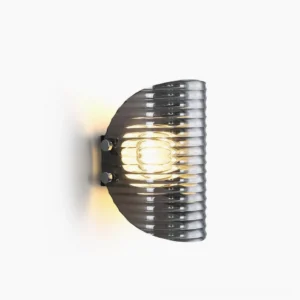 Gatsby ribbed glass wall lamp with semi-circular smoked glass shade and chrome metal mounting, modern minimalist design on white background