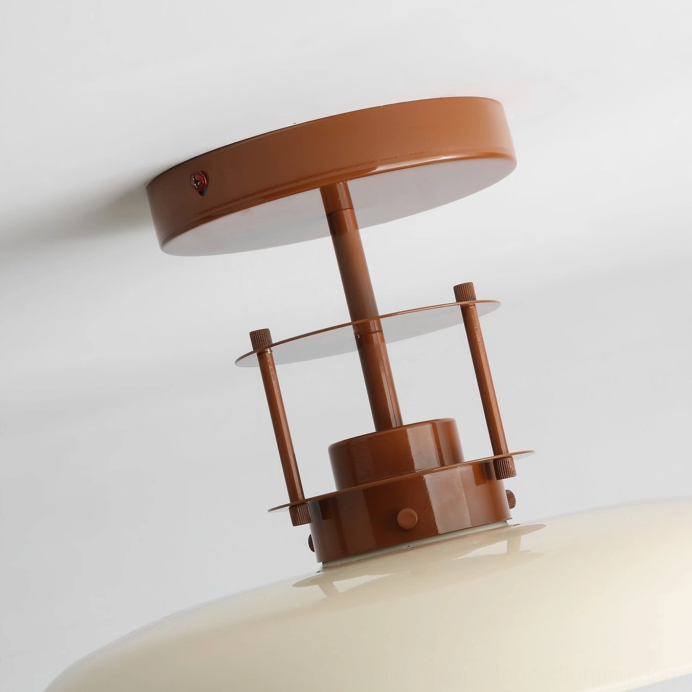 Gavin mid-century ceiling fixture in beige and brown finish, semi-flush mount style