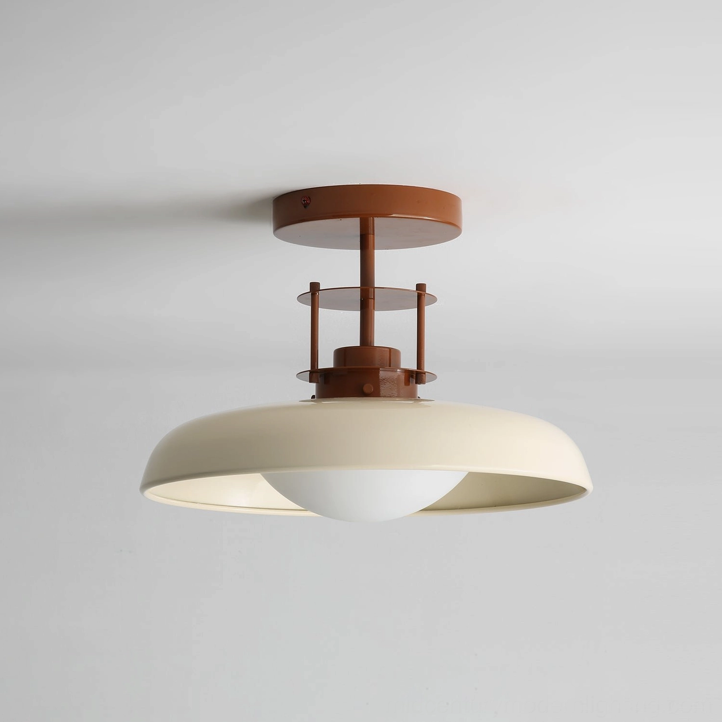 Gavin mid-century modern ceiling light fixture detail shot showcasing dome shade construction