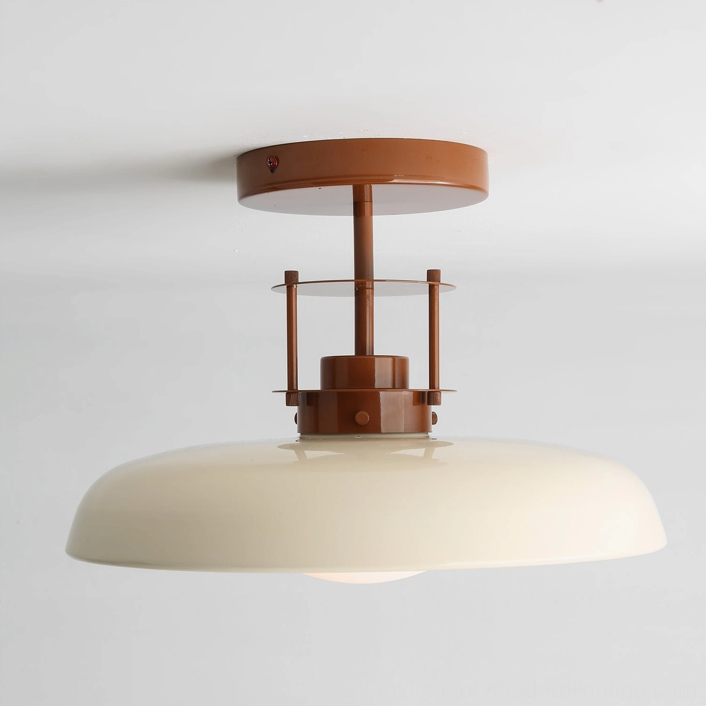 Gavin retro ceiling light with industrial frame and soft-glow dome, authentic mid-century design