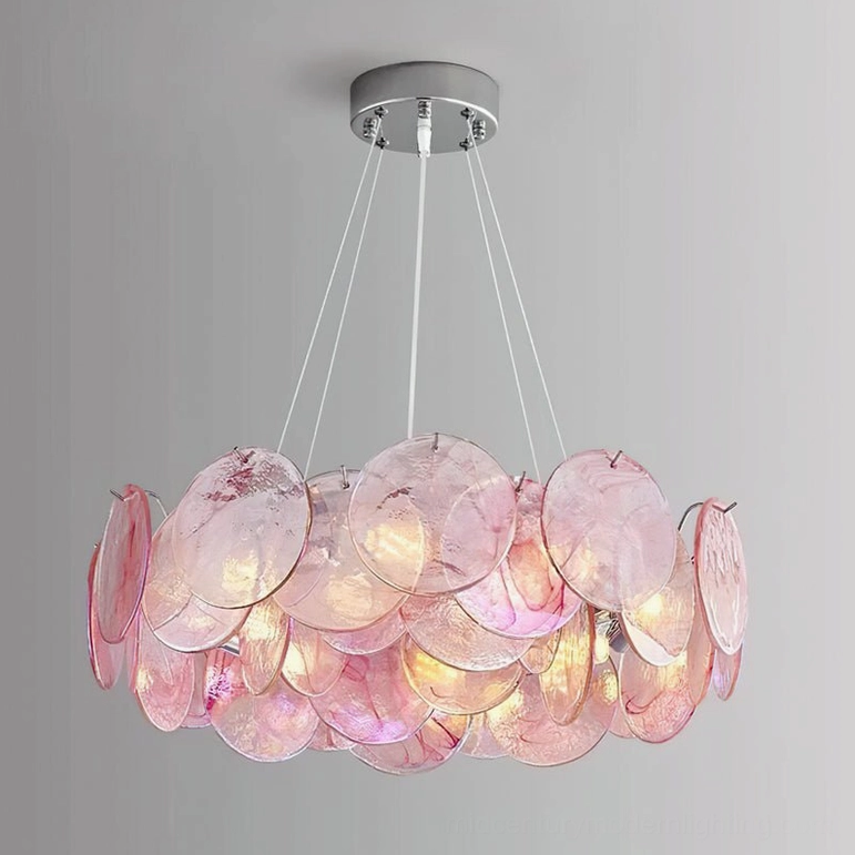 Gemma pink disc chandelier top-down overhead structure circular pendant design