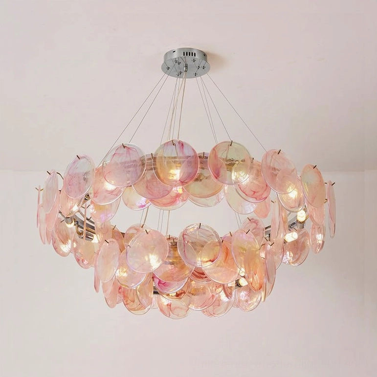 Gemma dual-tier chandelier warm amber glow romantic ceiling lighting installation