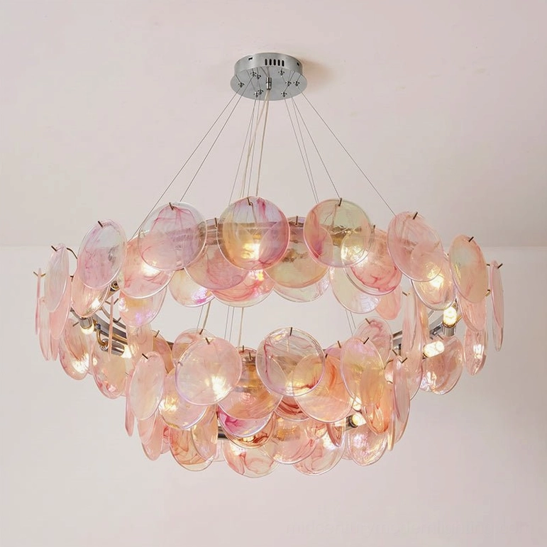 Gemma large statement pink disc chandelier contemporary interior luxury pendant