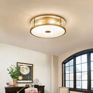 Geneva mid-century modern ceiling lamp installed in luxury bedroom with warm ambient lighting