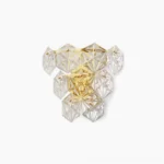 Geometric faceted crystal wall sconce with polished gold brass frame and clear glass - modern luxury lighting